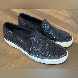 Keds Blue and Black Sparkly Slip-On Sneakers